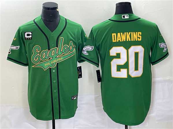 Mens Philadelphia Eagles #20 Brian Dawkins Green Gold With C Patch Cool Base Baseball Stitched Jersey